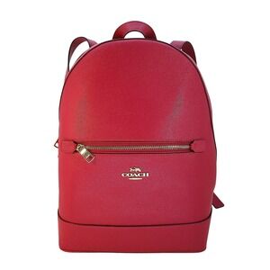 COACH Fuchsia Crossgrain Saffiano Leather Backpack Gold Hardware Zip Closure‎